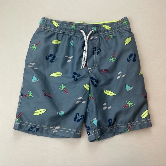 Carter’s Boys Swim Trunks Size 5 • Gray Summer Print - Picture 1 of 3